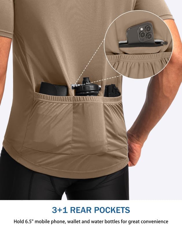 Bikewa Men's Cycling Jersey Moisture Wicking Short Sleeve UPF Half Zip Bike Road Riding Biking Shirts for Men Zipper Pockets