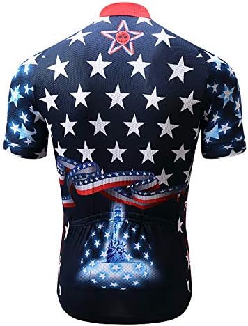 Cycling Jersey Short Sleeve USA Style Bike Tops with Pocket Reflective Stripe