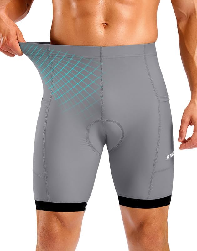 Bikewa Men's Cycling Shorts 7" 4D Padded Bike Shorts for Men Road Biking Bicycle Riding Cycle Biker Phone Pockets
