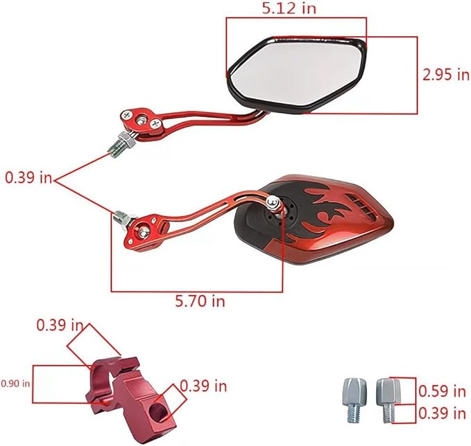 Bike Mirrors for Electric Bikes - 2 Pack Mirrycle Bike Mirrors, Handlebar Rearview Mirror, Bicycle Mirrors for Handlebars - Enhance Safety and Visibility on Your Electric (red)
