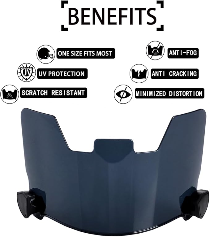Football Visor Helmet Clear Visor, Scratch Resistant, UV Block, Anti-Fog, Anti-Cracking. Fits Youth and Adult Football Helmets.