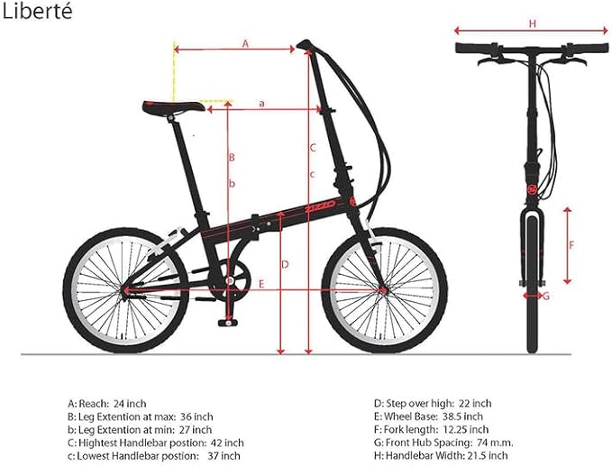 ZiZZO Liberte Plus 23 lb Lightweight Aluminum Alloy 20-Inch 8-Speed Folding Bicycle with Quick Release Wheels