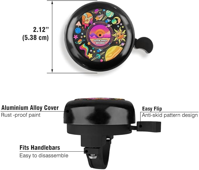 WIRESTER Black Aluminum Round Bike Bell, Classic Ring Bicycle Bell, Bike Accessories Bell Ring for Adults Kids Girls Boys - Dog Cat Animal Cute Records