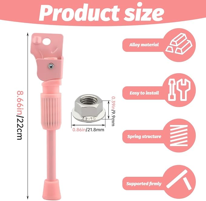 Kids Bike Kickstand for 16 Inch Wheel Children's Bicycle Alloy Bicycle Stand Kickstand Kids Bicycle Adjustable for Girls and Boys Bike Pink (Pink)