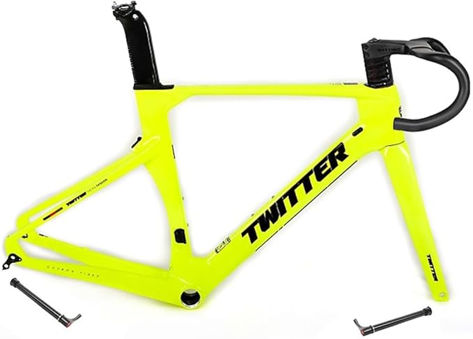 700C Carbon Road Bike Frameset 46/48/50/52/54/56cm Racing Frame Disc Brake 100mm/142mm Thru Axle Frame 90x420mm Handlebar Internal Routing(Yellow,48CM)