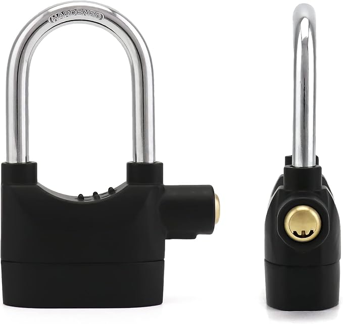 QWORK Alarm Lock, 110 dB Anti-Theft Security Padlock, 2 Pack Door Motorcycle Bicycle Padlock, Universal Security Siren Alarm Lock with 3 Keys (Black)