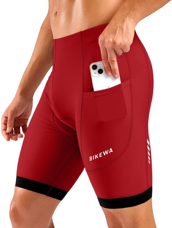 Bikewa Men's Cycling Shorts 7" 4D Padded Bike Shorts for Men Road Biking Bicycle Riding Cycle Biker Phone Pockets