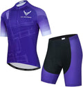 Men Cycling Jersey Set Cycle Short Sleeve Shirt and 3D Cushion Shorts Padded Suit Biking Top