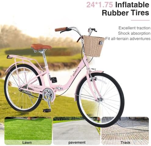 24 Inch/26 Inch Single Speed Folding Lady Bike, Durable Steel Frame,Compact Design for Easy Storage and Commuting