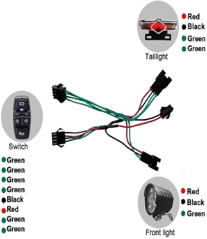 1 Set Ebike Headlight And Tail Light Sets, Electric Bike Front Lighst Rear Lights DK336 Switch Cable Kit, 12V-72V LED Light Set Headlight-Taillight Lights DK336 E-Bike-Light Sets LCD Display