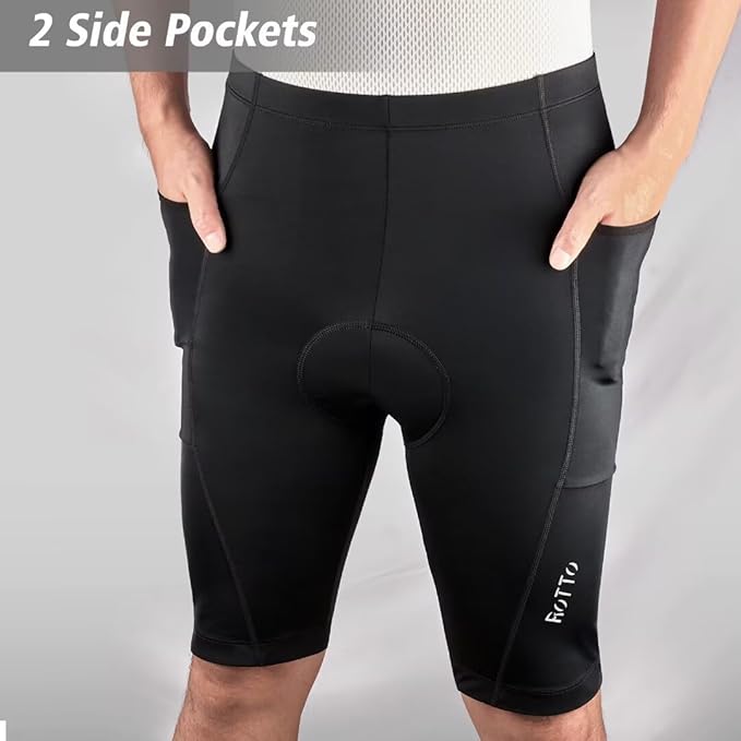 ROTTO Men's Cycling Shorts Padded Bike Shorts with Sponge & Gel Padding for Road & MTB Biking