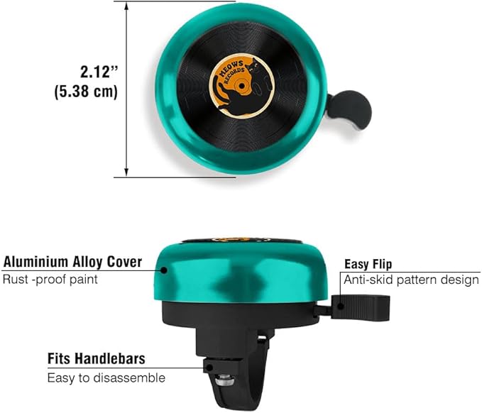 WIRESTER Green Aluminum Round Bike Bell, Classic Ring Bicycle Bell, Bike Accessories Bell Ring for Adults Kids Girls Boys