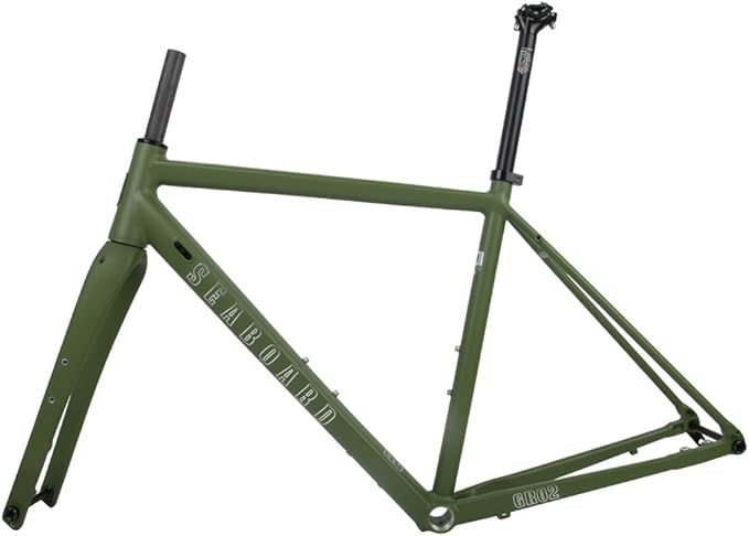 700C Road Bike Frameset Gravel Bike Frame 44cm/47cm/50cm/53cm/56cm Aluminum Alloy Disc Brake Frame with Carbon Fibre Fork Thru Axle F12*100mm R12*142mm Internal Routing(Green,44cm)