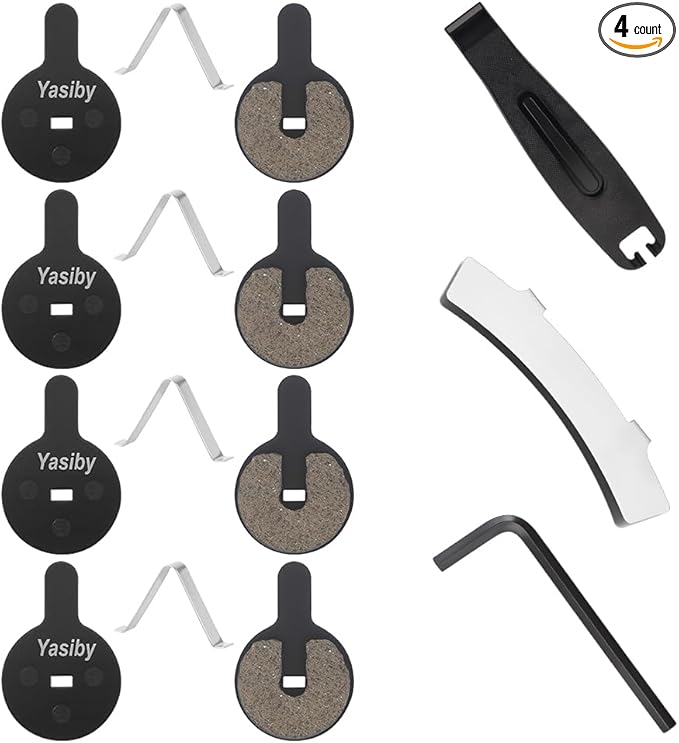 Bike Brake Pads, 4 Pairs Disc Brake Pads High-Performance with Installation Tools, Premium Semi-Metallic & Organic Resin MTB Electric Scooters Brake Pads for BOL BB8, Kugoo G2 Pro, Novela, Bolids