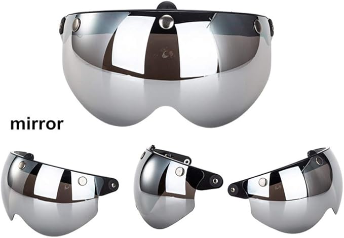 Helmet Visor Replacements,Universal 3 Snap Retro Helmet Visor Windproof Sun Shield Half Face Motorcycle Helmets Visor,Up Down Open Face Helmet Half Face Shield(Mirror)