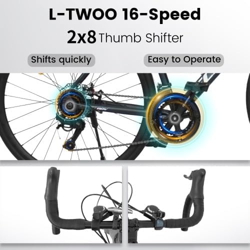 A28320R 700Cx28 Road Bike, 16-Speed Outdoor Bike Disc Brakes, Light Weight Aluminum Frame,Racing Bike City Commuting Road Bicycle for Men Women Ideal for High-Intensity Riding