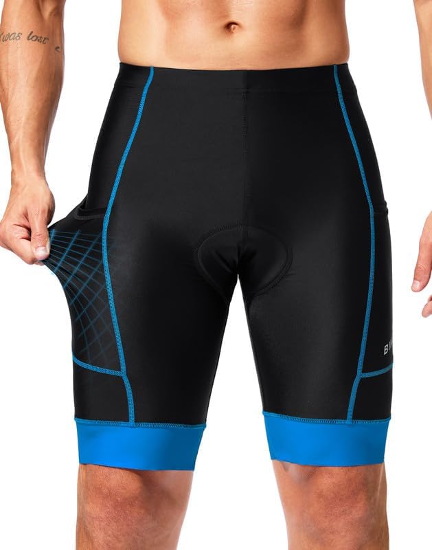 Bikewa Padded Bike Shorts for Men 4D Cycling Road Riding Biking Padding Bicycle Shorts with Phone Pockets