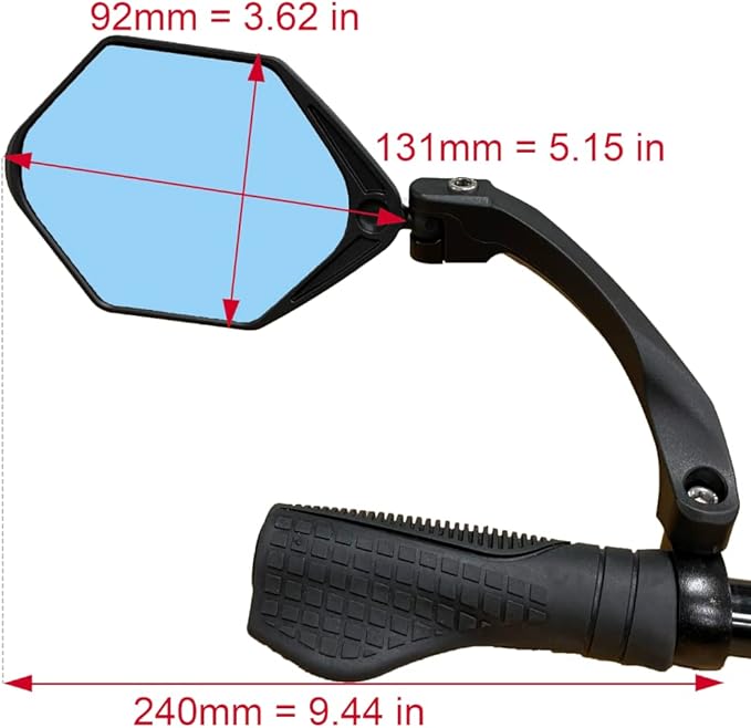Hafny NEW Handlebar E-Bike Mirror, Large Surface Mirror, HD Automotive Grade Glass, Safe Blast-Resistance, Cycling, (HF-M904-FR01B) (Anti-glare Blue Glass Left)