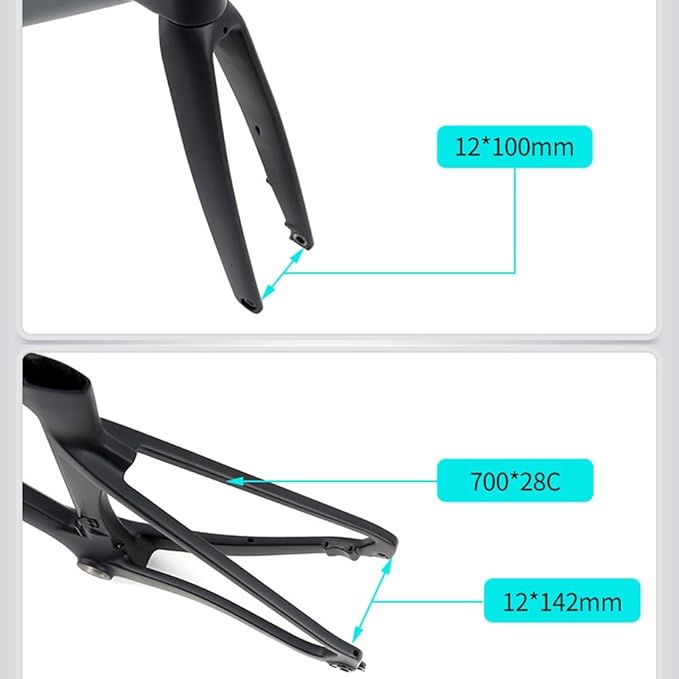Road Bike Frameset 700C Carbon Racing Frame with Fork Handlebar Thru Axle Disc Brake Frame 43.5/46/48/50/52/54/56cm Lightweight Internal Routing(56CM)