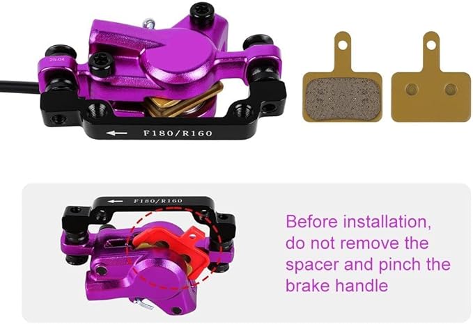 Bicycle Hydraulic Disc Brake Set, Front 800Mm Rear 1400Mm Hose 2-Piston MTB Brake System With 160Mm Rotors For Mountain Bike, 370N Stopping Power(Purple)