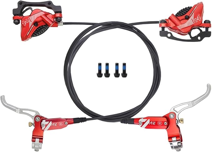 FukkeR Bicycles Aluminum Disc Brakes Front & Rear 900mm/1600mm 4-Pistons E-Bikes Electric Power-Off Hydraulic Brake Fit 160mm Rotor for Mountain Bikes BMX EBike XC Trail