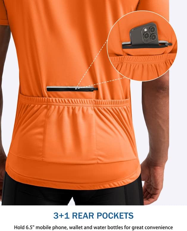 Bikewa Men's Cycling Jersey Moisture Wicking Short Sleeve UPF Half Zip Bike Road Riding Biking Shirts for Men Zipper Pockets