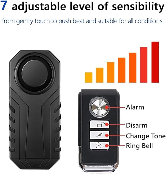 Japard Loudest 113dB Bike Alarm with Remote, Wireless Anti-Theft Vibration Motion Sensor, IP55 Waterproof Bicycle Motorcycle Bell, KS-SF22R