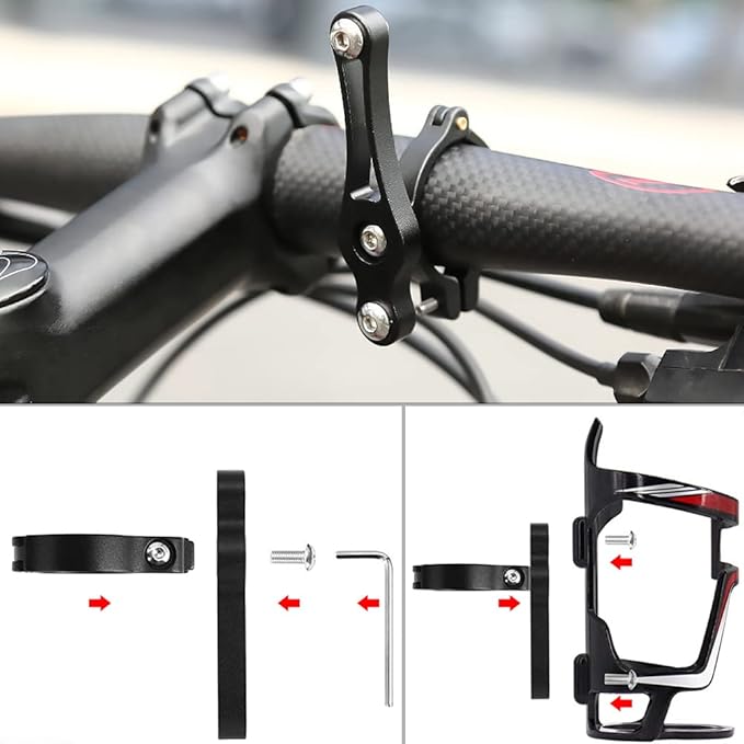 Bicycle Bottle Cage Adapter Bike Water Bottle Cage Holder Mount Adapter Adjustable Aluminum Alloy Seat Tube Diameter 19-33mm CNC Machined Handlebar Seat Post Cup Mount Converter (with Tools)