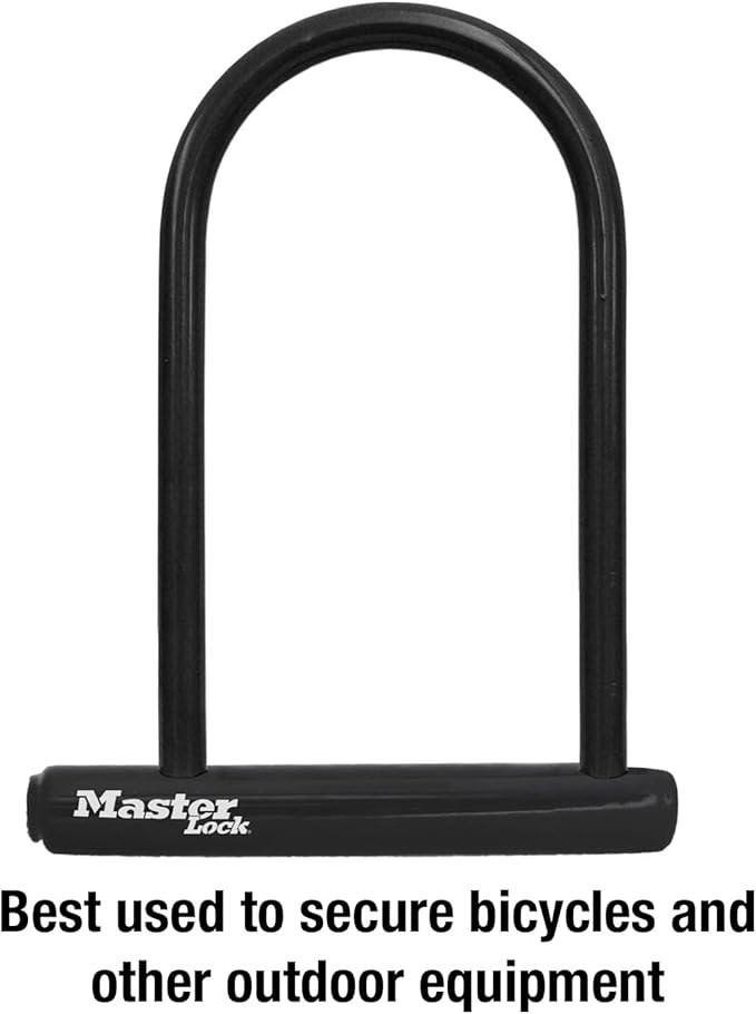 Master Lock Black Bike Lock with Key, Standard Size U-Lock for Bicycles and Other Outdoor Equipment, Anti-Theft Lock for Bikes, 8320D