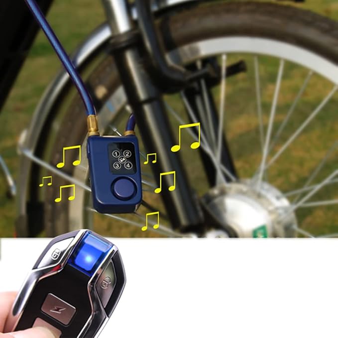 Mengshen Bike Alarm Lock, Wireless Anti-Theft Burglar for Bicycle Motorcycle Door Fence Gate Scooter Baby Stroller with 31 Inch Cable Length IP55 Waterproof Remote Control Included (Blue)