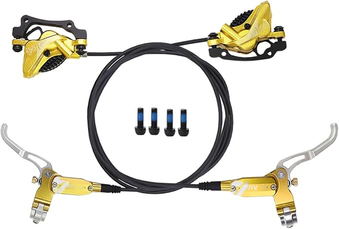FukkeR Bicycles Aluminum Disc Brakes Front & Rear 900mm/1600mm 4-Pistons E-Bikes Electric Power-Off Hydraulic Brake Fit 160mm Rotor for Mountain Bikes BMX EBike XC Trail