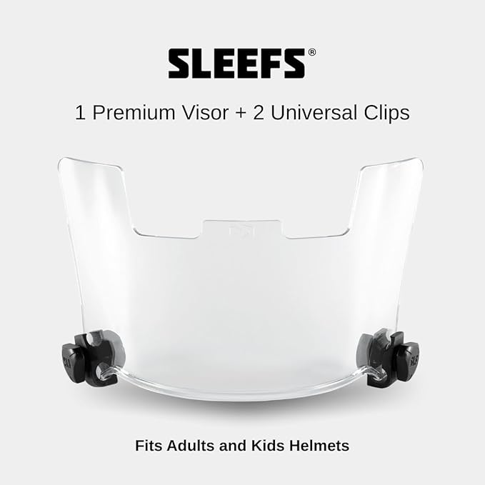 SLEEFS Clear Football Visor for Helmet - Professional Football Visor - Face & Eye Shield - Fits Youth & Adult Helmets - Includes Quick Visor Clips for Easy Installation