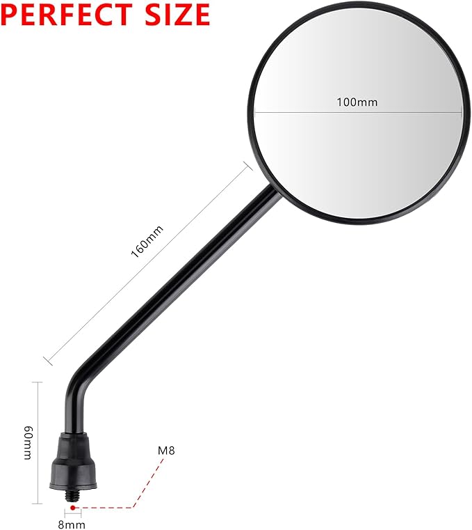 Universal 2Pcs Round Motorcycle Mirrors, Motorcycle Rearview Mirrors Side Mirrors with 8mm Bolt, 7/8" Handlebar Mount M8 Copatible with ATV, Dirt bike, Scooter, Moped, E-Bike