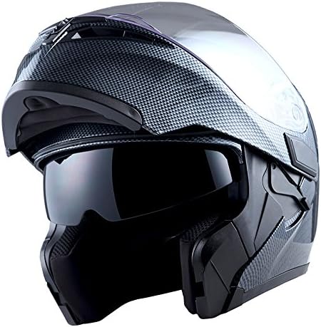 1Storm Motorcycle Modular Full Face Helmet Flip up Dual Visor Sun Shield: HB89 Carbon Fiber Black