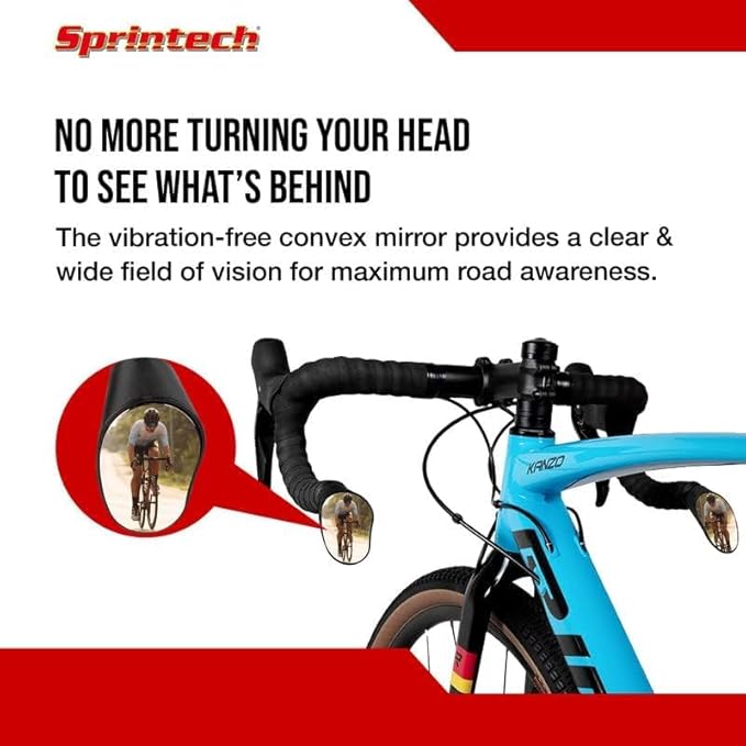 Sprintech Swiss-Made Convex Chrome-Plated Bike Mirror for Drop Bars – Hand-Finished, Adjustable, Reflective Surface, Durable ABS Housing, Universal Fit for Enhanced Rear Visibility (Yellow, Pair)