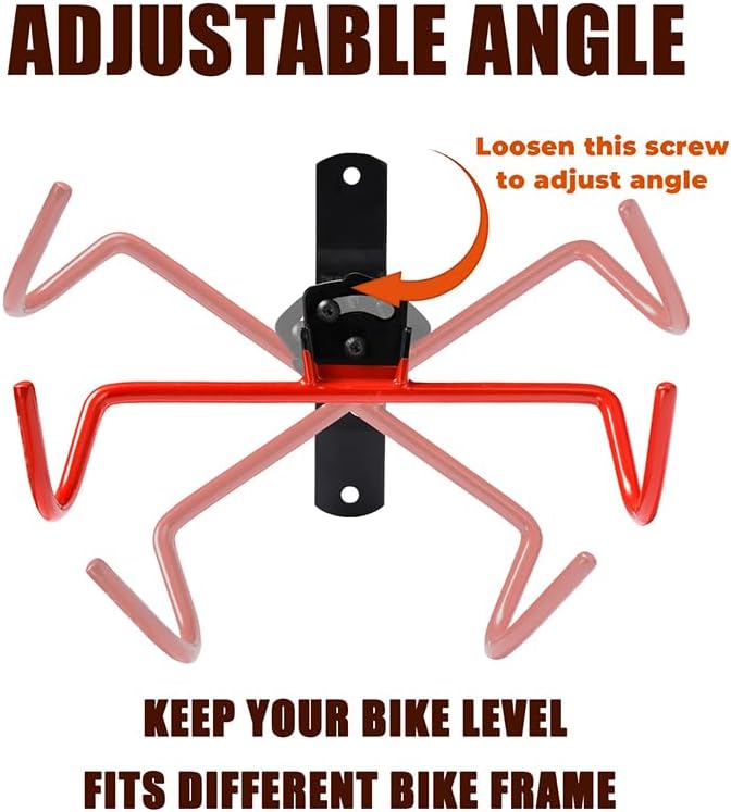 Wall Mount Bike Rack,Bike Hanger Horizontal,Bicycle Holder Heavy Duty,Garage Bike Storage,Garage Organization Bicycle Hook with Rubber,Foldable and Adjustable Angle(2 pack)