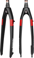 Bikes Rigid Fork 26 27.5 29in Mountain Bike Front Fork XC 9 * 100mm QR 1-1/2" Tapered Full Carbon Fiber Bike Hard Fork Disc Brake(Black Red,26in)