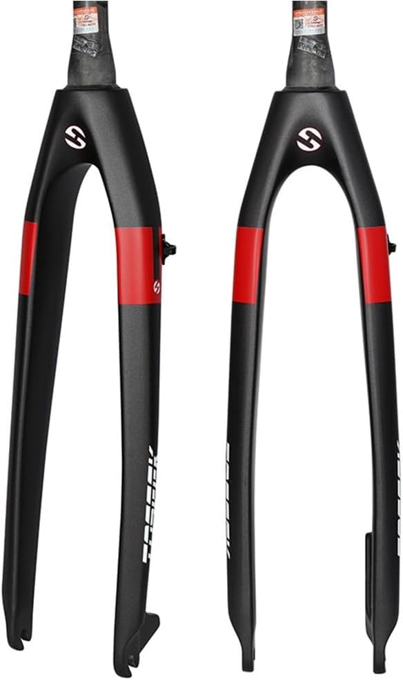 Bikes Rigid Fork 26 27.5 29in Mountain Bike Front Fork XC 9 * 100mm QR 1-1/2" Tapered Full Carbon Fiber Bike Hard Fork Disc Brake(Black Red,26in)