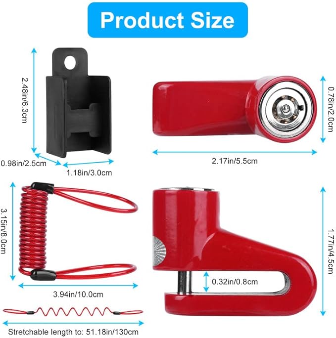Ainiv Disc Brake Lock, E Scooter Locks Anti-Theft, Cable Bike Locks Waterproof 5FT /12mm Cable with 2 Keys for Scooter, Bike, Electric Bike, Skateboards, Strollers, Lawnmowers with Lock Holders-Red