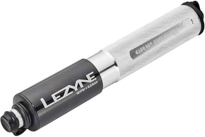 LEZYNE Grip Drive HV High Volume Bike Hand Pump | 90 PSI CNC-Machined Aluminum Mini Bicycle Pump for MTB & Gravel Tires, ABS Flex Hose, Presta & Schrader Compatible, Frame Mount Included