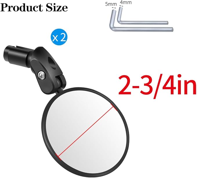 Handlebar Bike Mirrors, 2pcs Bicycle Rearview Mirror Set, Adjustable Handlebar Mounted Convex Mirror with Allen Wrench, for Mountain Road Bikes