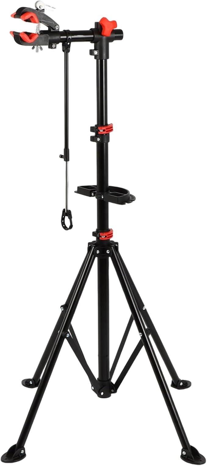 FAHKNS Bike Repair Stand Floor: Height Adjustable Bicycle Workshop Stand with Tool Tray for Road & Mountain Bikes, Red/Black