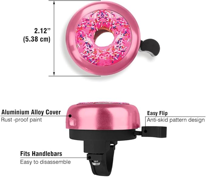 WIRESTER Pink Aluminum Round Bike Bell, Classic Ring Bicycle Bell, Bike Accessories Bell Ring for Adults Kids Girls Boys