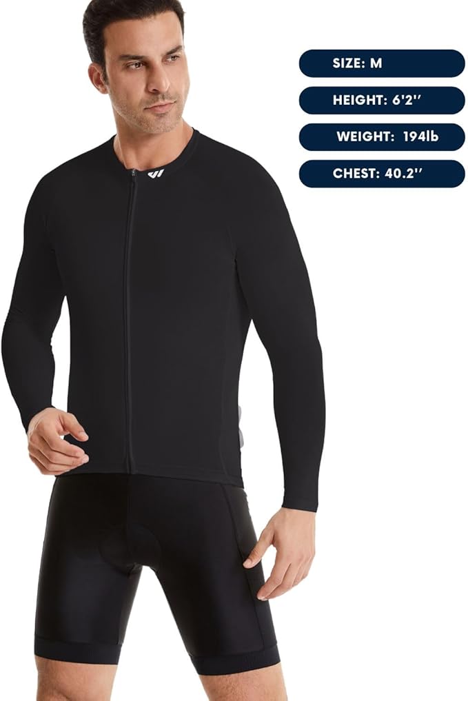 Men's Cycling Jerseys Long Sleeve Bike Biking Shirts Full Zip with Pockets Road Bicycle Clothing