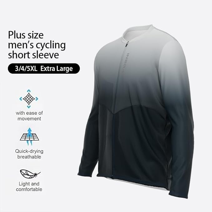 INBIKE Plus Size Cycling Jersey Men 3XL-5XL Bike Shirt for Big and Tall Short Long Sleeve Biking Clothing with Pockets