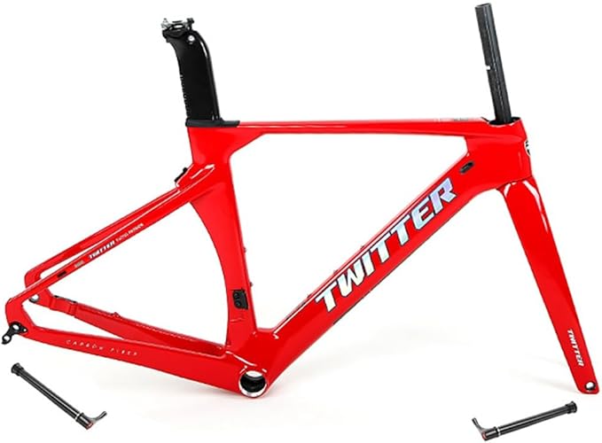 Carbon Road Bike Frameset 46/48/50/52/54/56cm 700c Wind Breaking Racing Frame Internal Routing Disc Brake Frame Set Thru Axle 100mm/142mm(Red,46CM)
