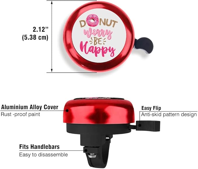 WIRESTER Red Aluminum Round Bike Bell, Classic Ring Bicycle Bell, Bike Accessories Bell Ring for Adults Kids Girls Boys