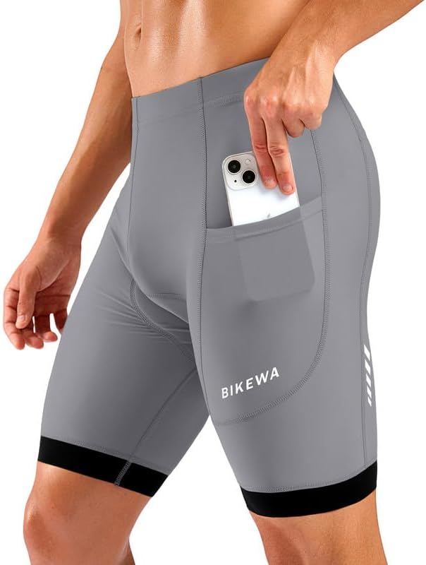 Bikewa Men's Cycling Shorts 7" 4D Padded Bike Shorts for Men Road Biking Bicycle Riding Cycle Biker Phone Pockets