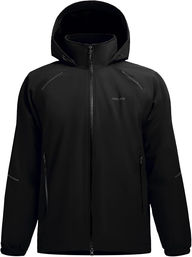 Men's Rain Jacket Waterproof Windproof Breathable for Hiking Cycling Commuting with Hood & Pockets