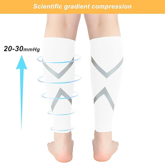 Calf Compression Sleeve for Men & Women, Reflective Footless Socks for Shin Splint Relief & Night Running, Cycling